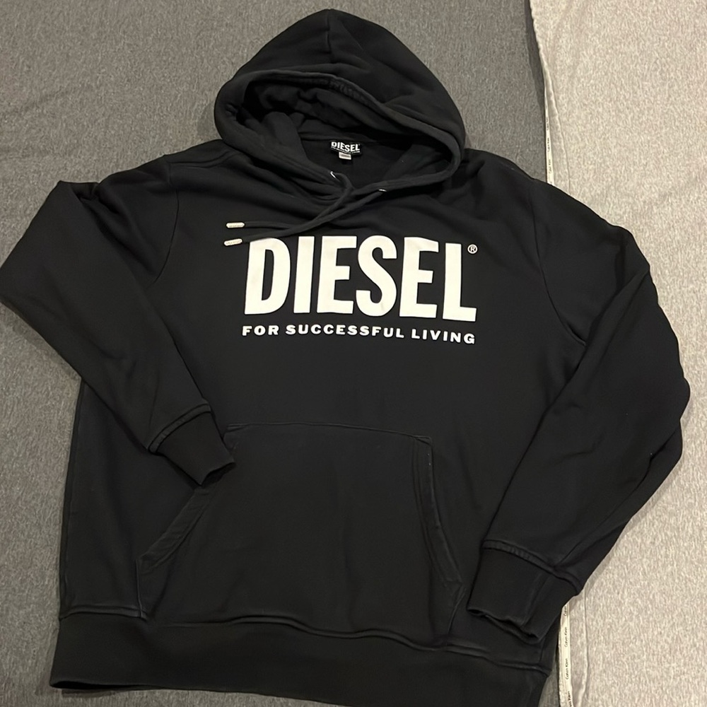 Mens heavyweight Diesel black hoodie with white logo xxl